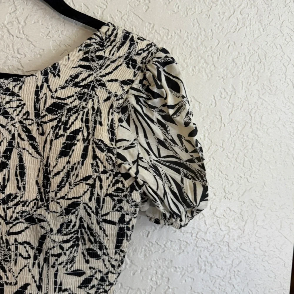 Jessica Simpson Dress Women L Black Leaf Print Smocked Waist Cutout NEW - Picture 10 of 11